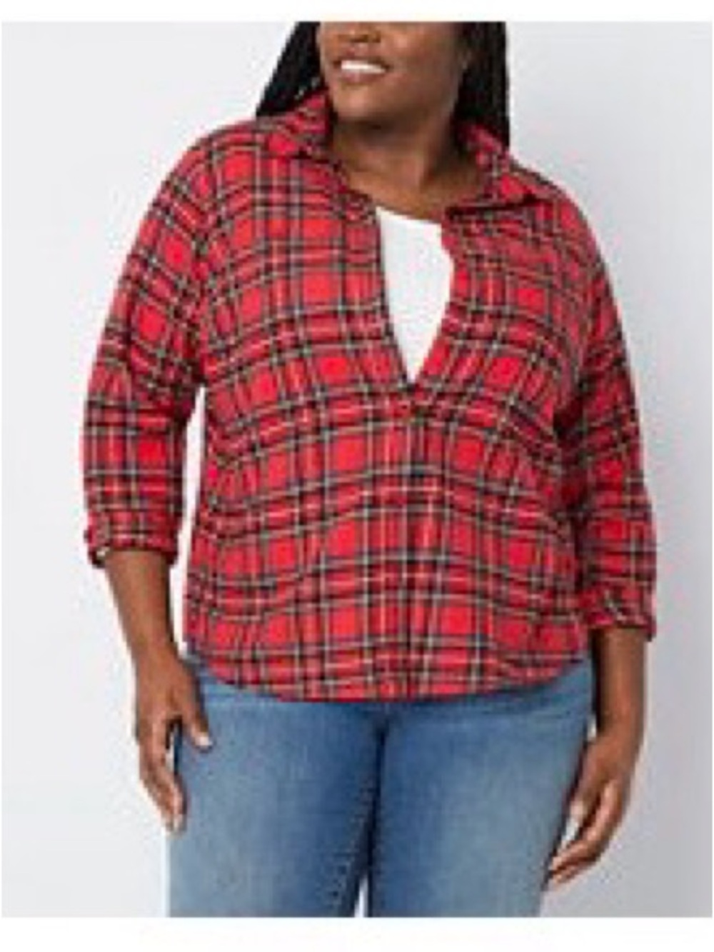 St. John's Bay Red Plaid Button-Down Popover Shirt